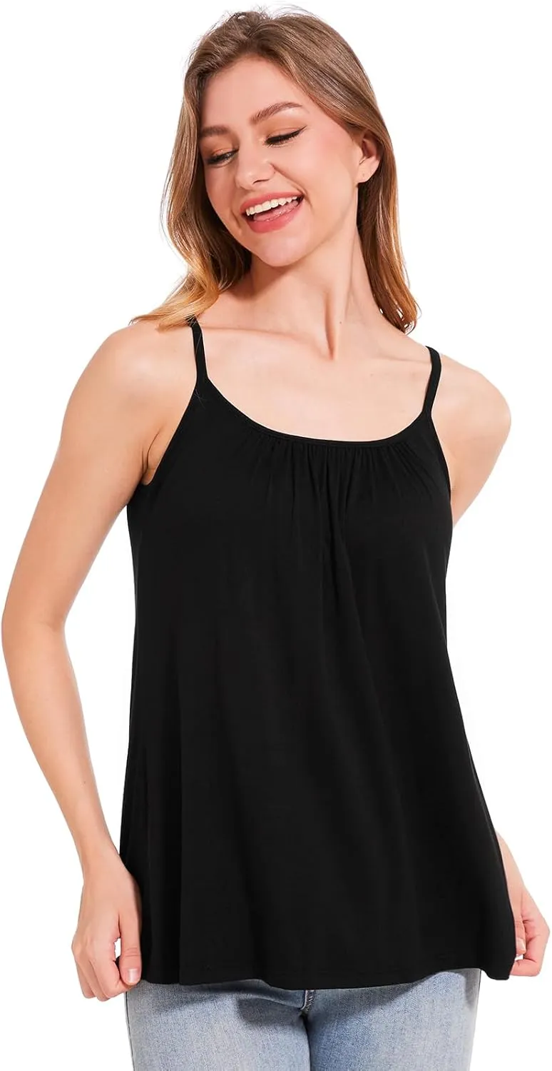 Rosyline Camisole for Women with Built in Bra Flowy Swing Tank Tops with Adjustable Strap S-4XL