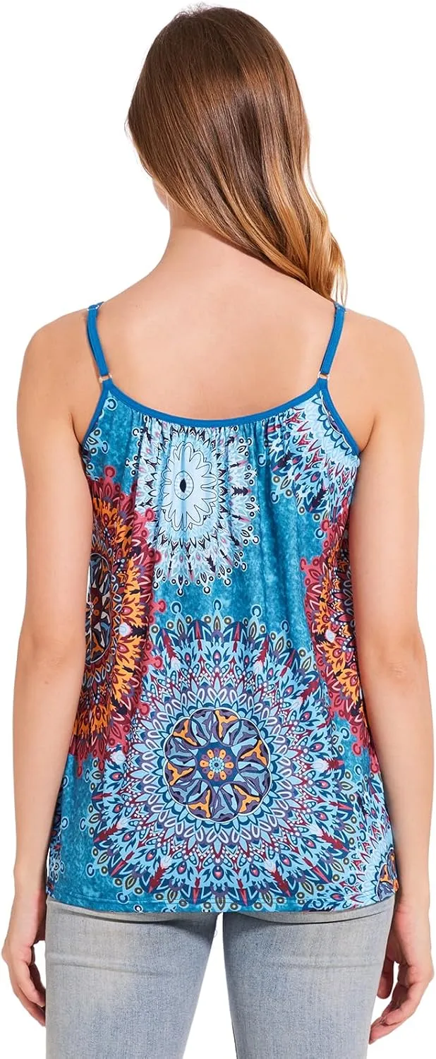 Rosyline Camisole for Women with Built in Bra Flowy Swing Tank Tops with Adjustable Strap S-4XL
