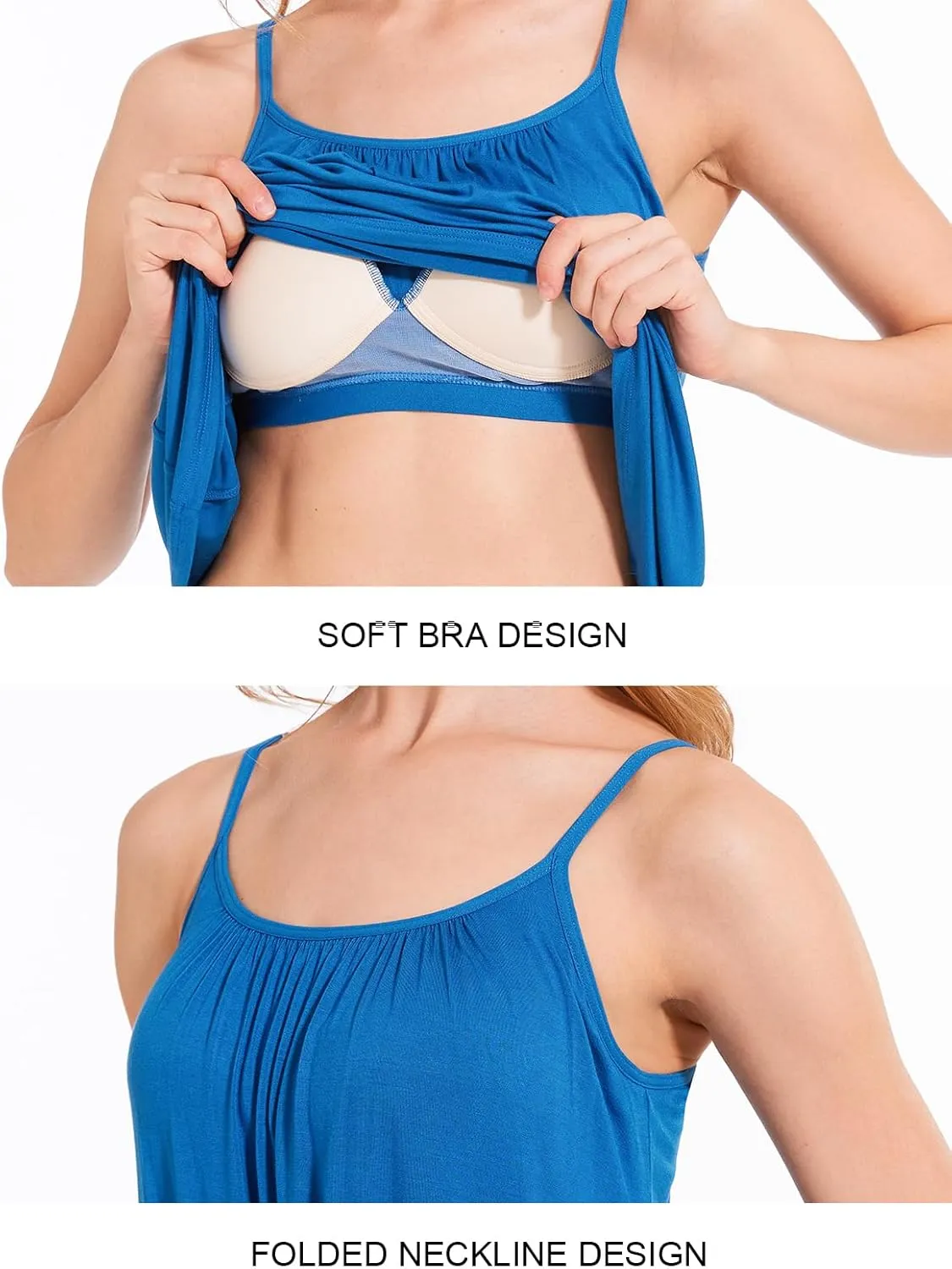 Rosyline Camisole for Women with Built in Bra Flowy Swing Tank Tops with Adjustable Strap S-4XL