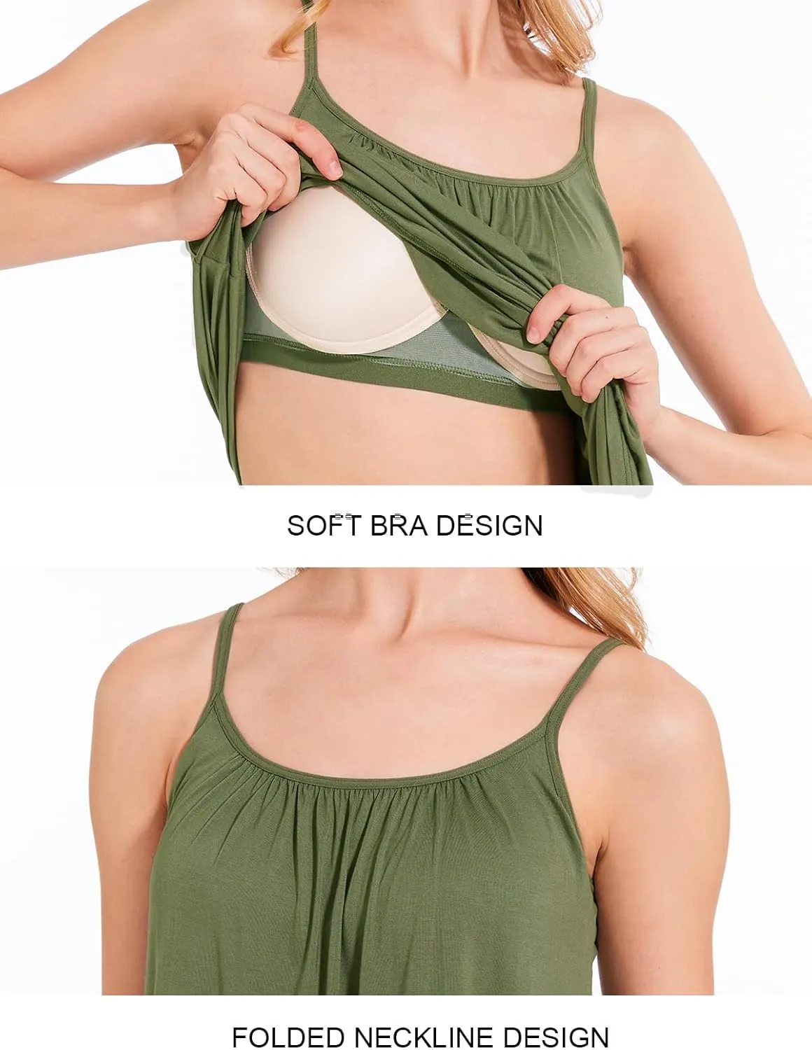 Rosyline Camisole for Women with Built in Bra Flowy Swing Tank Tops with Adjustable Strap S-4XL