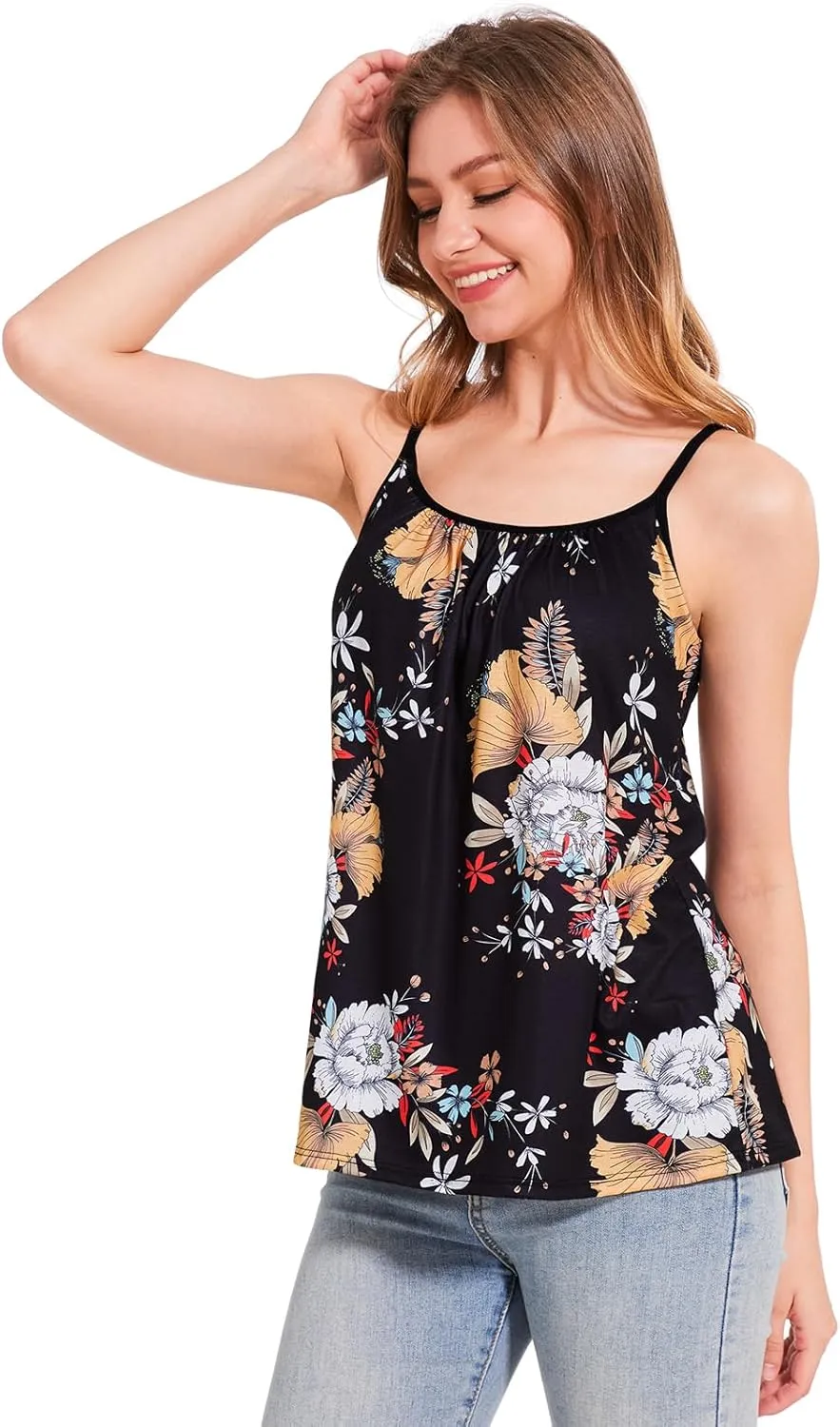 Rosyline Camisole for Women with Built in Bra Flowy Swing Tank Tops with Adjustable Strap S-4XL