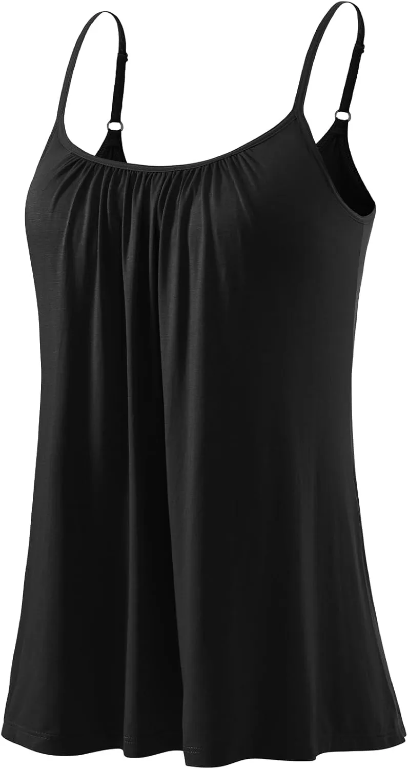 Rosyline Camisole for Women with Built in Bra Flowy Swing Tank Tops with Adjustable Strap S-4XL