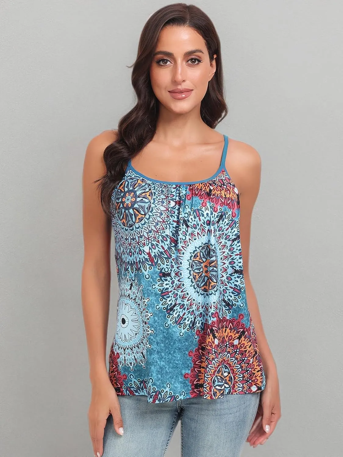 Rosyline Camisole for Women with Built in Bra Flowy Swing Tank Tops with Adjustable Strap S-4XL