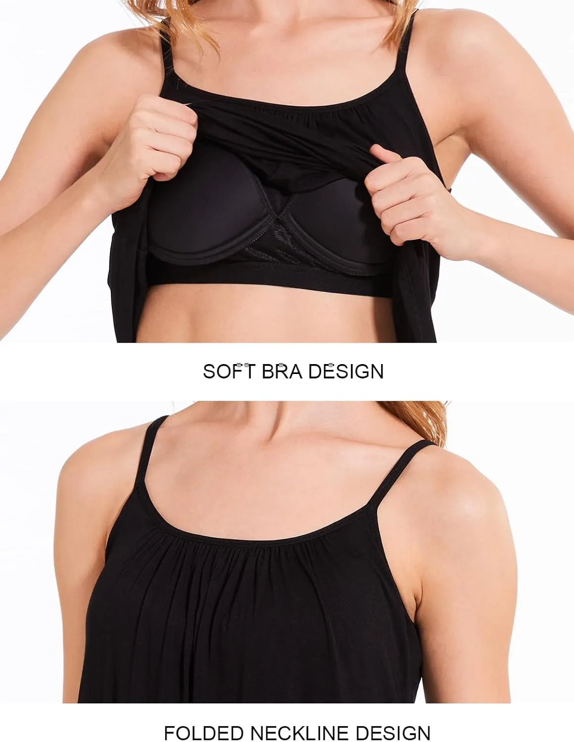 Rosyline Camisole for Women with Built in Bra Flowy Swing Tank Tops with Adjustable Strap S-4XL