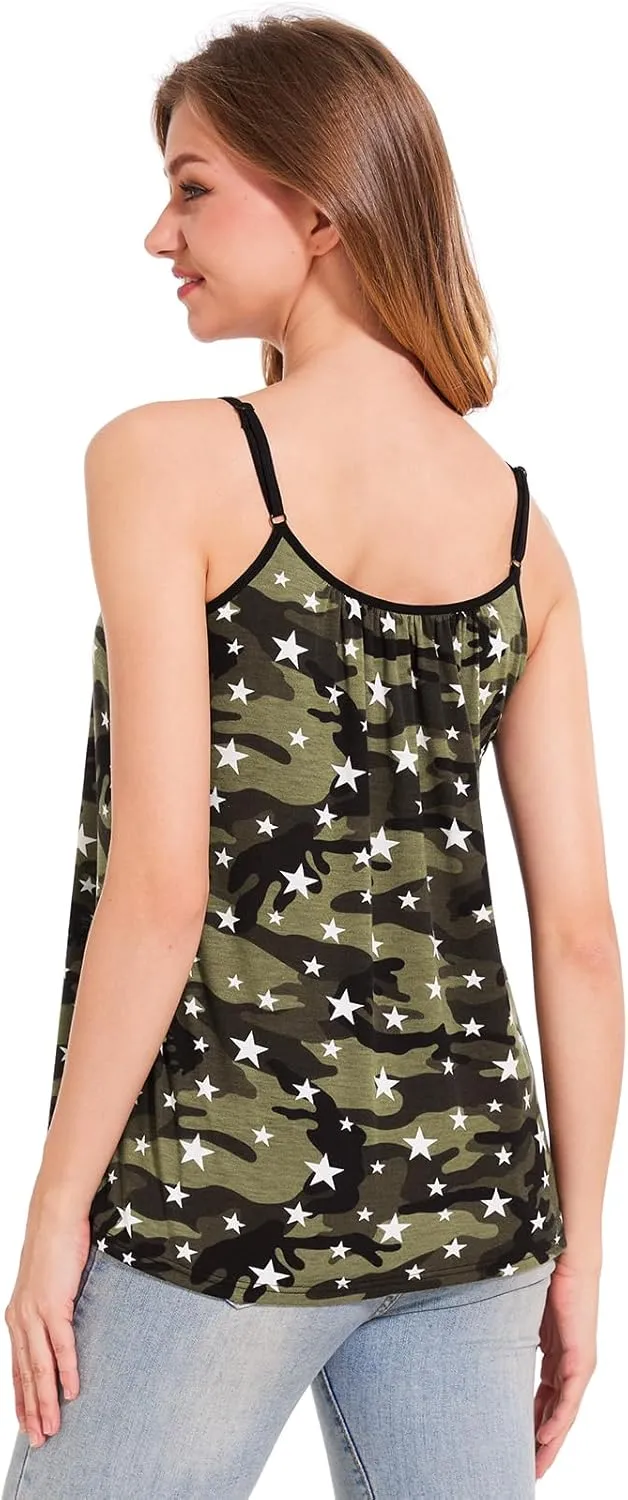Rosyline Camisole for Women with Built in Bra Flowy Swing Tank Tops with Adjustable Strap S-4XL