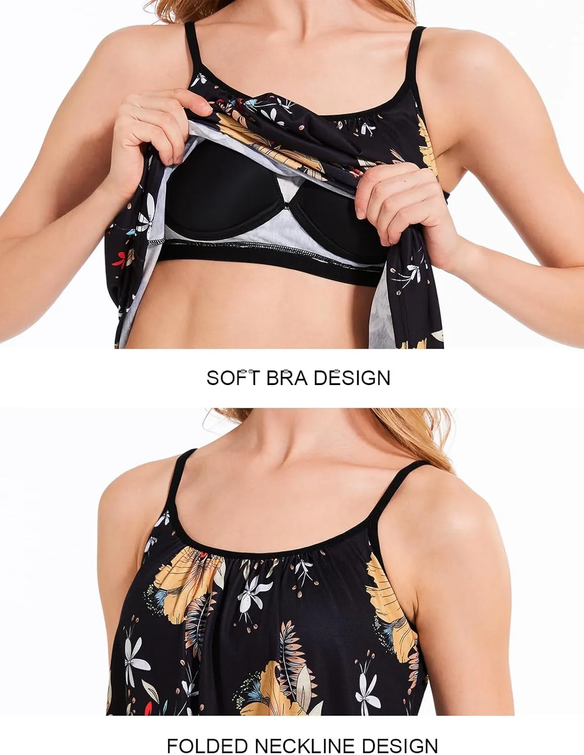 Rosyline Camisole for Women with Built in Bra Flowy Swing Tank Tops with Adjustable Strap S-4XL