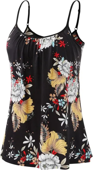 Rosyline Camisole for Women with Built in Bra Flowy Swing Tank Tops with Adjustable Strap S-4XL