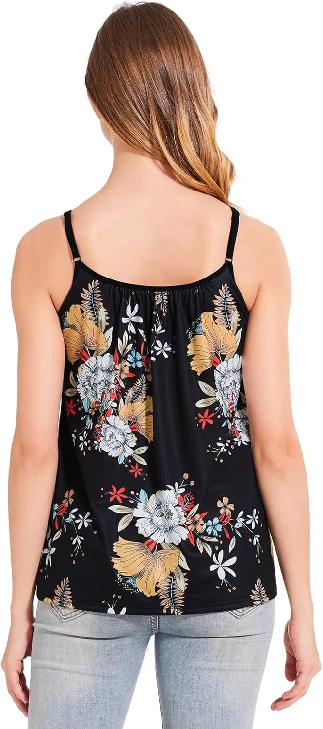 Rosyline Camisole for Women with Built in Bra Flowy Swing Tank Tops with Adjustable Strap S-4XL