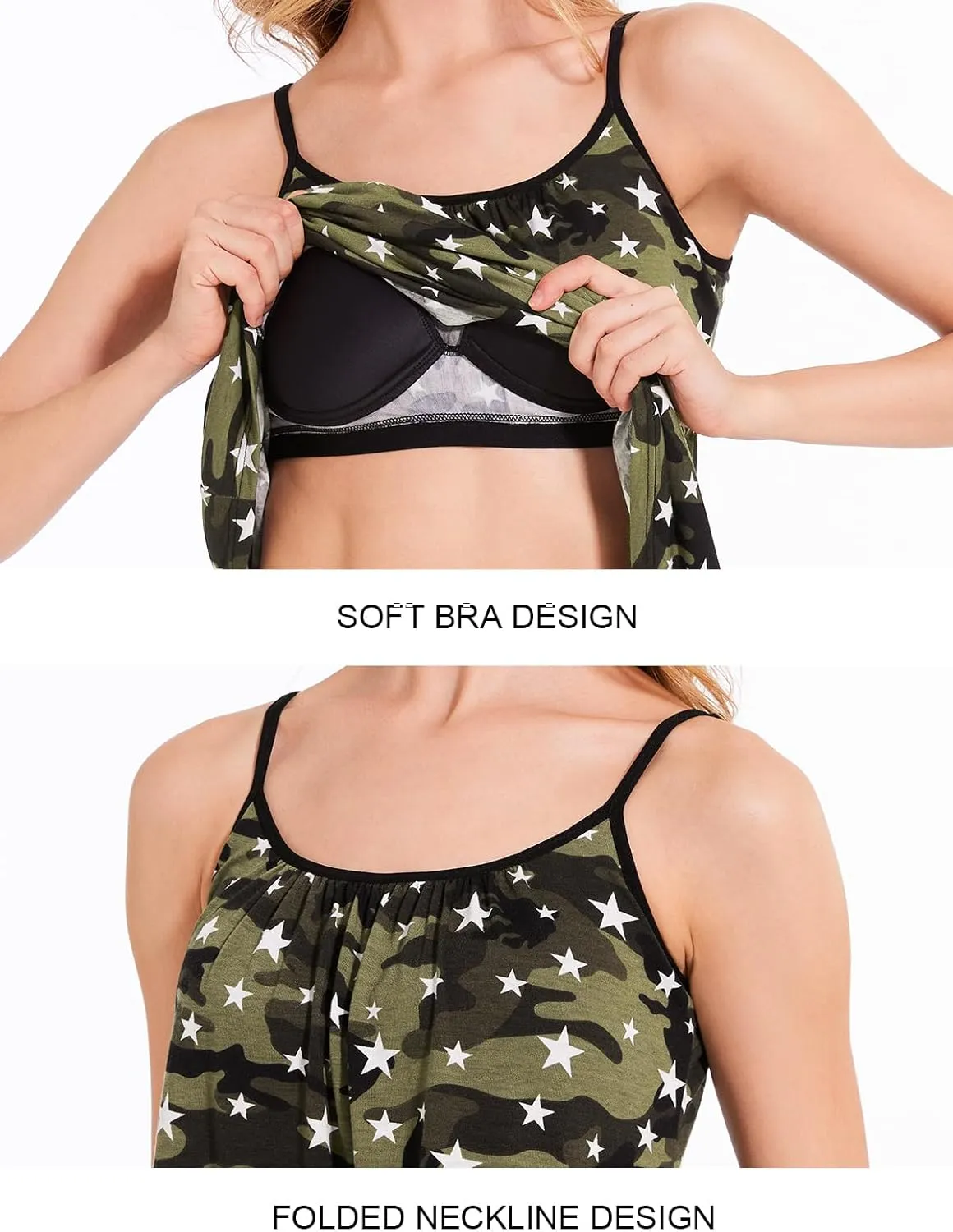 Rosyline Camisole for Women with Built in Bra Flowy Swing Tank Tops with Adjustable Strap S-4XL