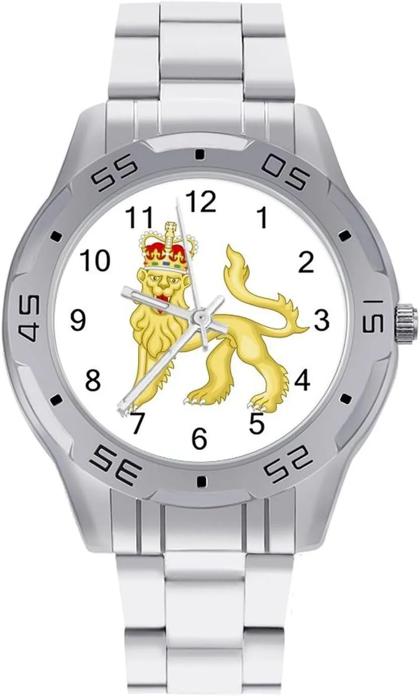 Royal Coat of Arms of The United Kingdom Men's Business Watch Fashion Stainless Steel Wristwatches Custom Easy Read Watches for Women