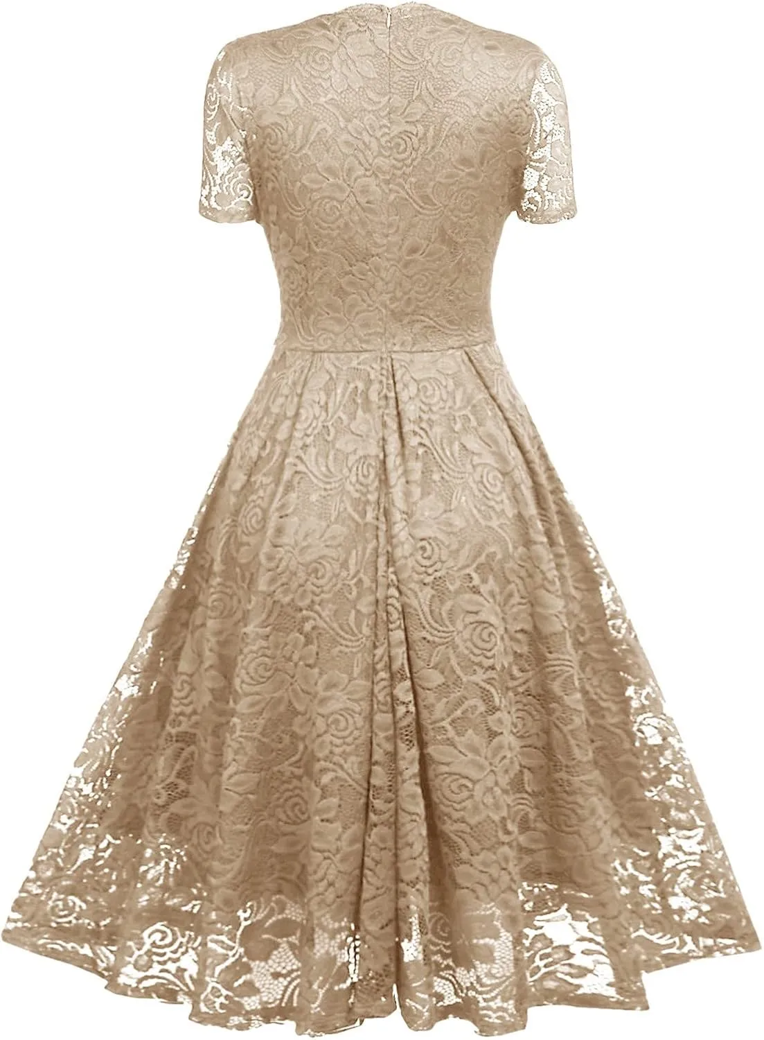 Rvidbe Lace Dress for Women Short Sleeve V Neck Empire Waist A-Line Midi Dresses Wedding Bridesmaid Party Evening Dresses