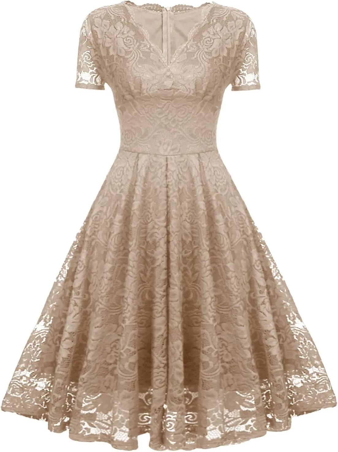 Rvidbe Lace Dress for Women Short Sleeve V Neck Empire Waist A-Line Midi Dresses Wedding Bridesmaid Party Evening Dresses