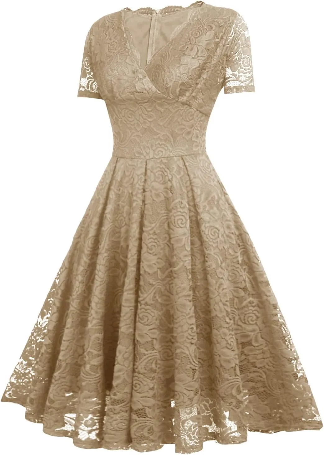 Rvidbe Lace Dress for Women Short Sleeve V Neck Empire Waist A-Line Midi Dresses Wedding Bridesmaid Party Evening Dresses