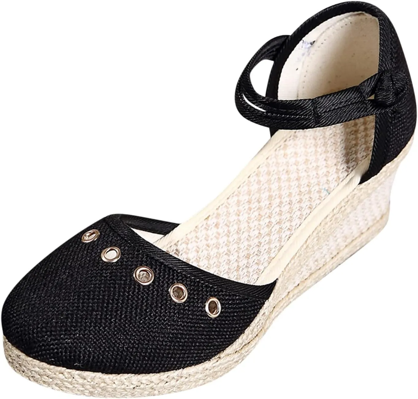 Sandals for Women Dressy Summer, Women's Ankle Strap Closed Toe Espadrille Wedge Platform Casual Shoes Heels Sandals, 2025 Retro Wedges Summer Espadrilles Canvas Elastic