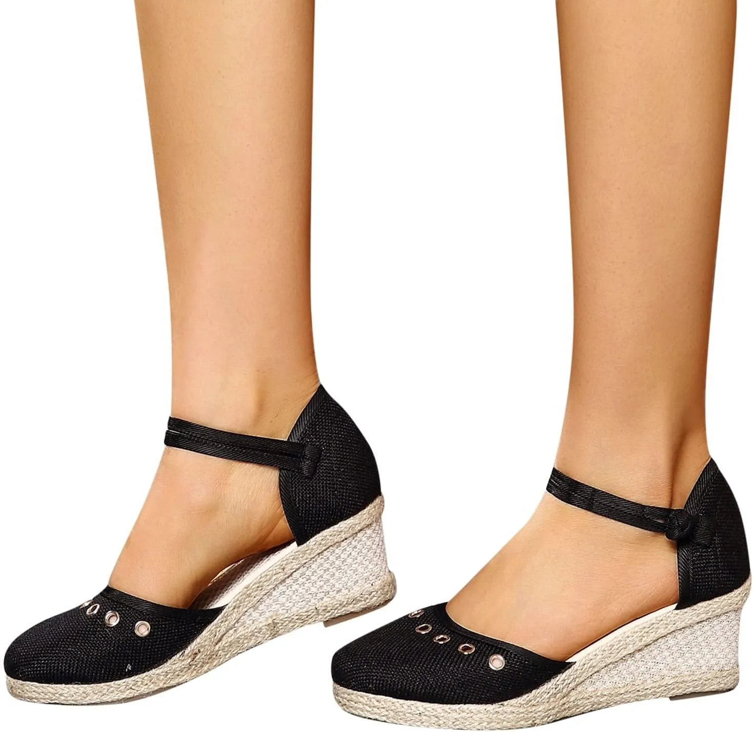 Sandals for Women Dressy Summer, Women's Ankle Strap Closed Toe Espadrille Wedge Platform Casual Shoes Heels Sandals, 2025 Retro Wedges Summer Espadrilles Canvas Elastic
