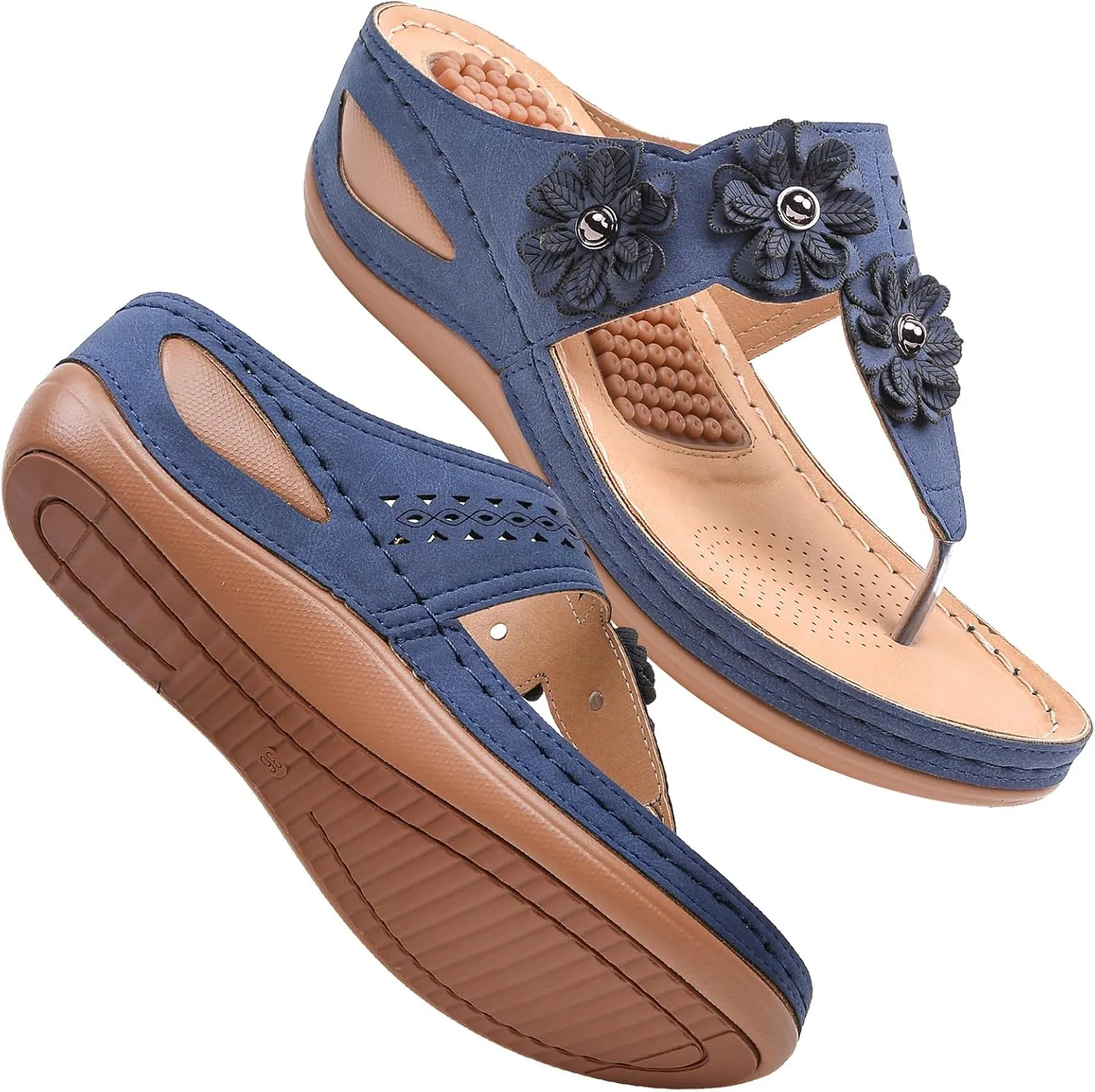 Sandals for Women Wedge Shoes 2025:Summer Dressy Flip Flops Fashion Flower Casual Dressy Sandal Orthopedic Platform Footwear Casual Walking Sandals 2025