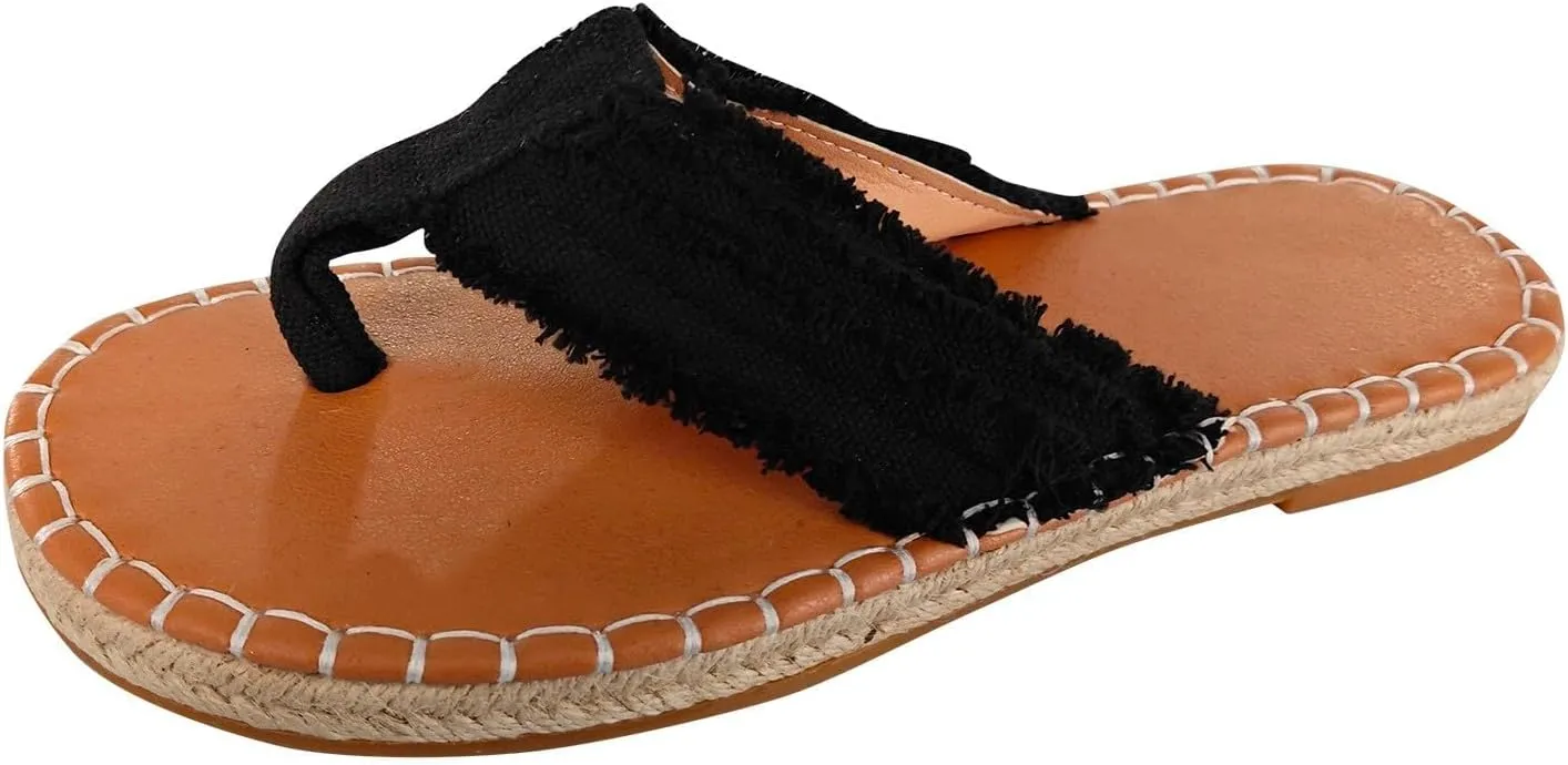 Sandals for Womens Canvas Flat Slip On Thong Slide Flip Flops Espadrille Thick Bottom Beach Sandals Clip Toe Fisherman Shoes