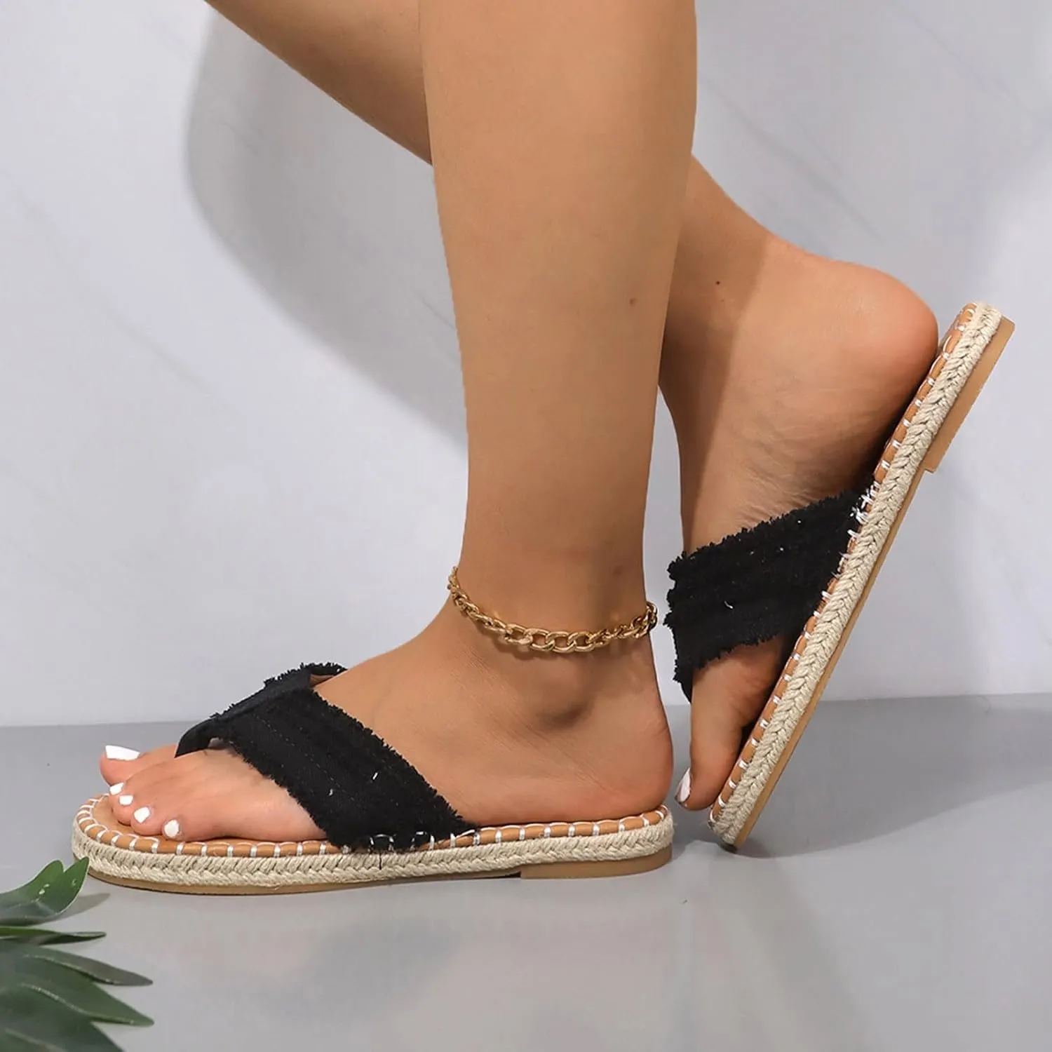 Sandals for Womens Canvas Flat Slip On Thong Slide Flip Flops Espadrille Thick Bottom Beach Sandals Clip Toe Fisherman Shoes