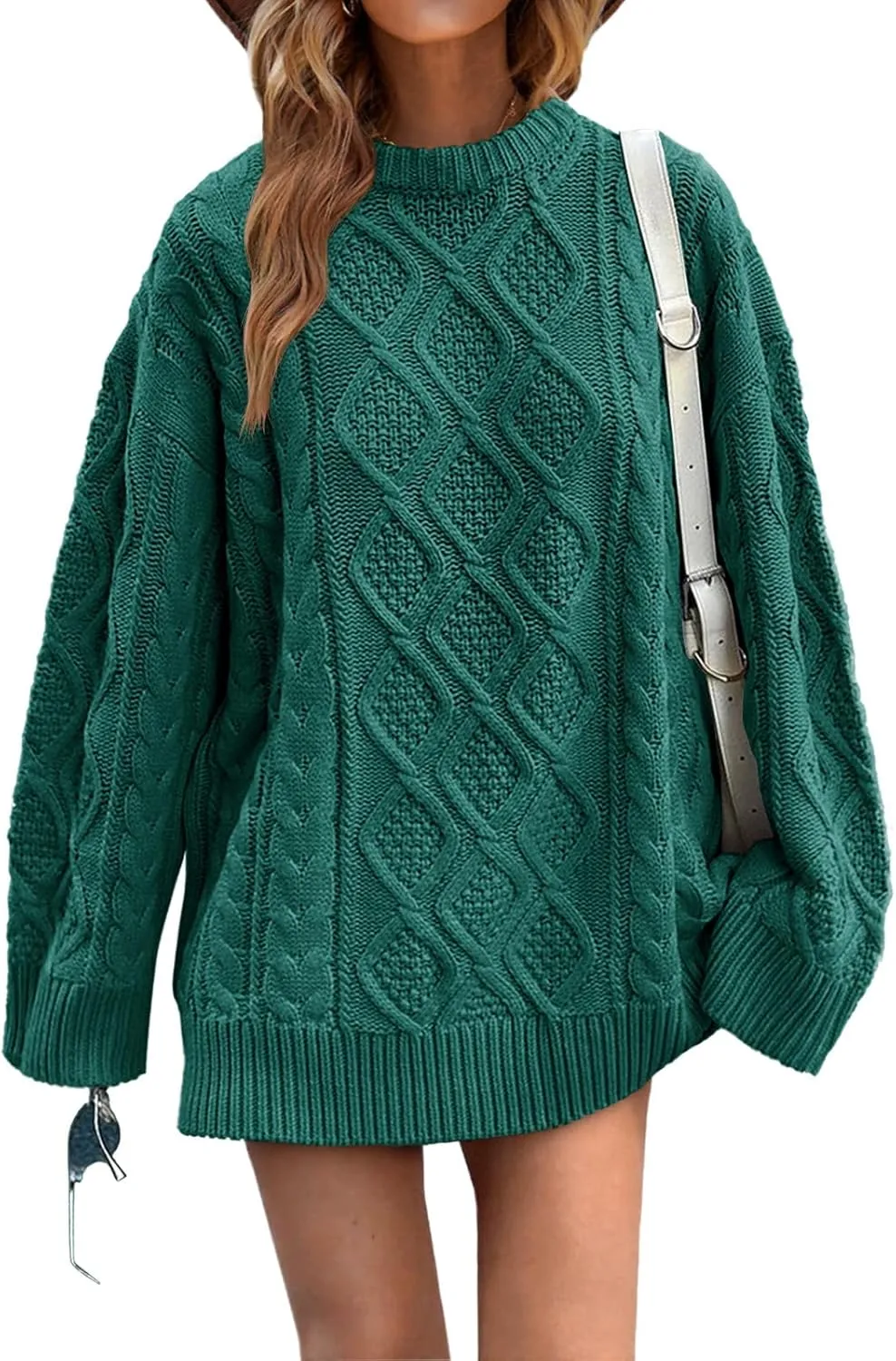 Saodimallsu Womens Oversized Sweaters Cable Knit Chunky Crew Neck Long Sleeve Loose Tunic Pullover Sweater