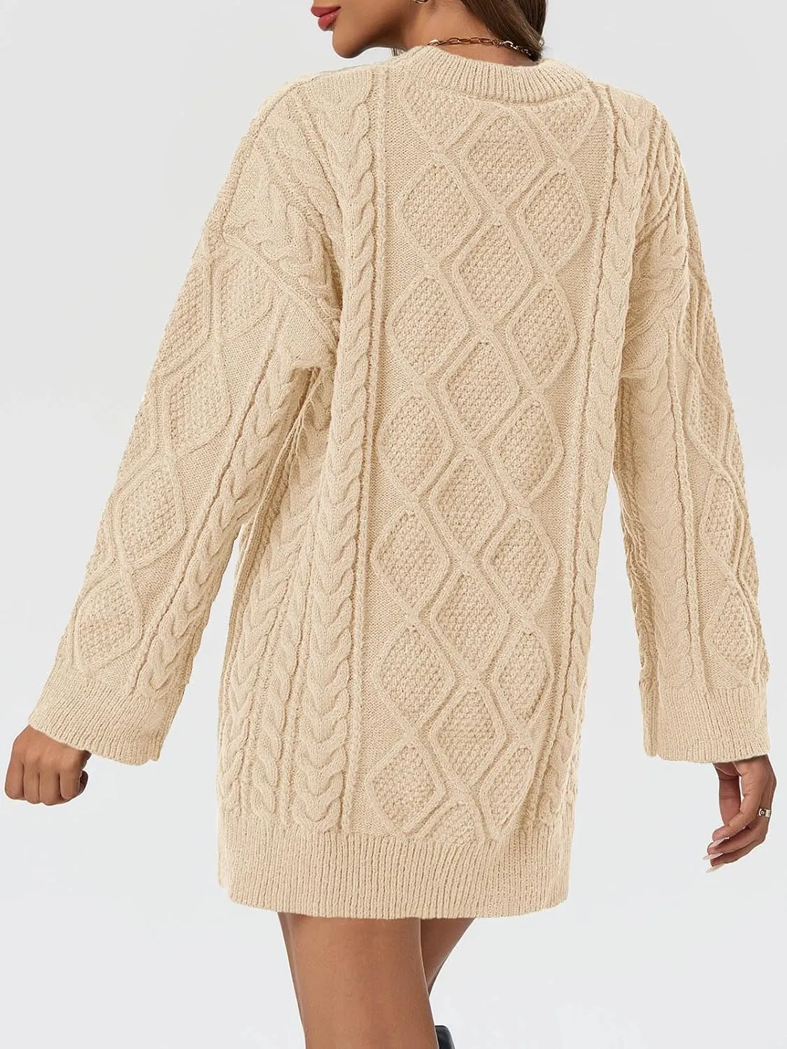 Saodimallsu Womens Oversized Sweaters Cable Knit Chunky Crew Neck Long Sleeve Loose Tunic Pullover Sweater