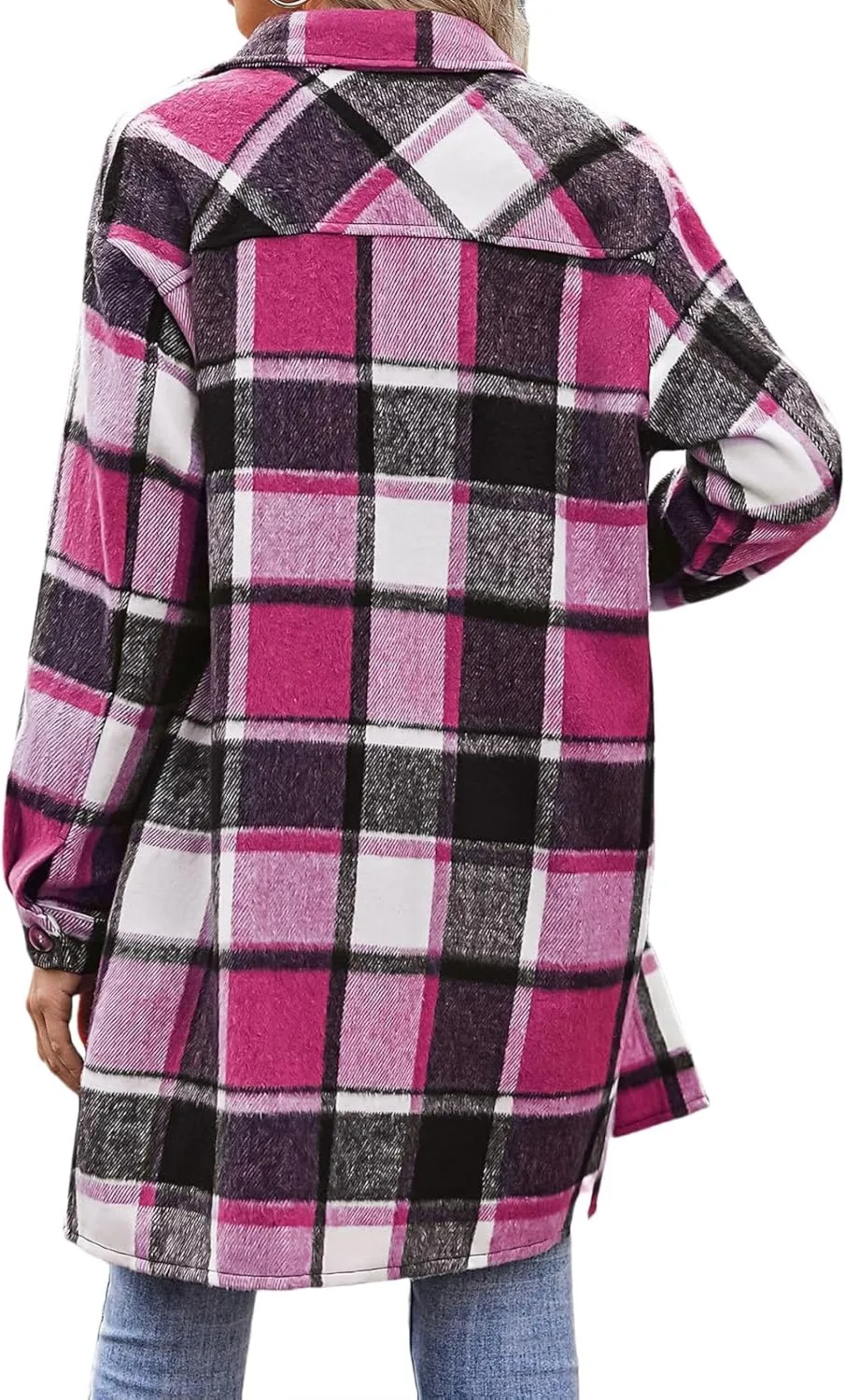 Shirts for Women Oversized Plaid Button Down Long Trench Coat Lightweight Long Sleeve Flannel Coat Shacket Jackets
