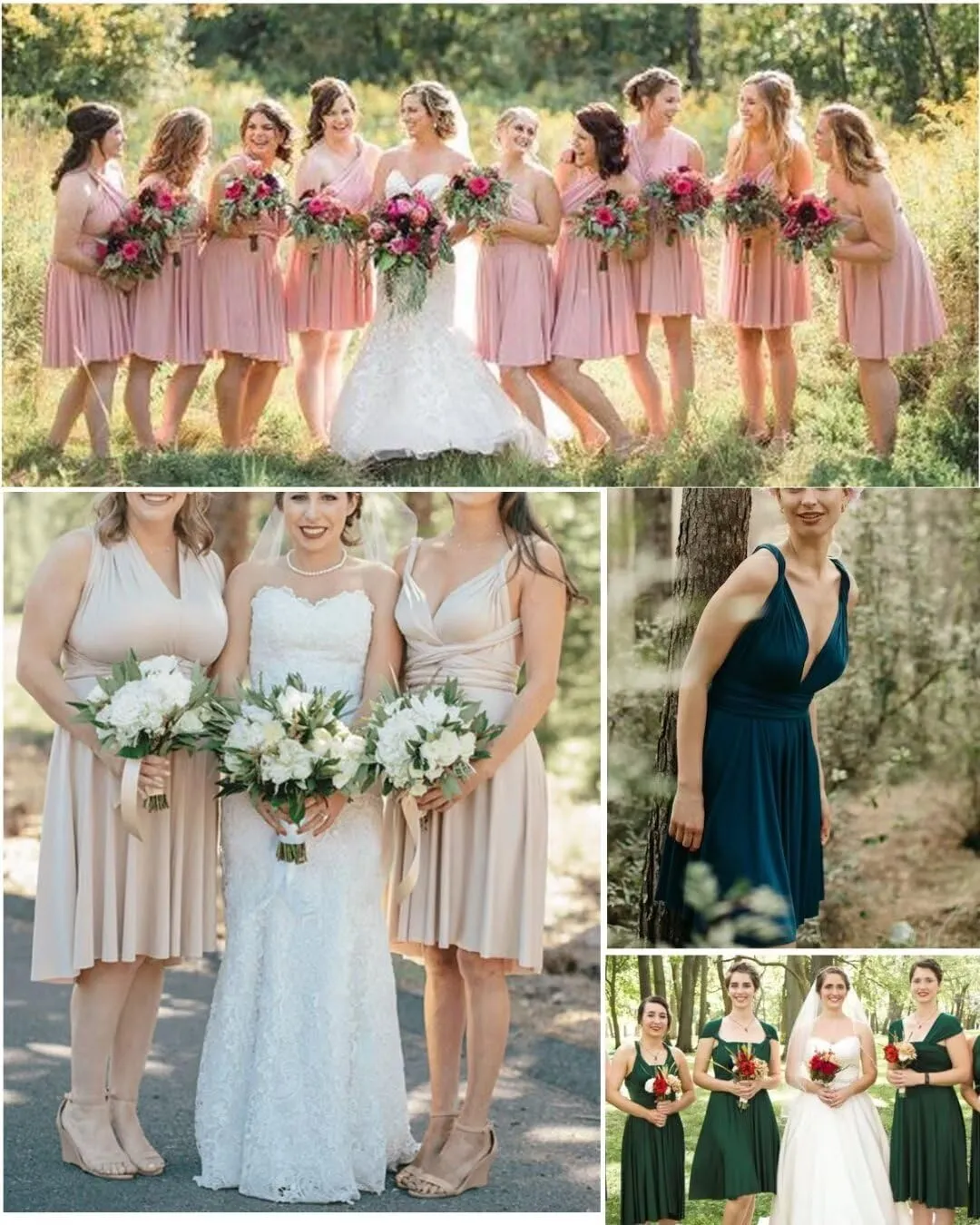 Short Infinity Dresses for Bridesmaids with Bandeau Convertible Transformer Multiway Twist Wrap Bridesmaid Dresses