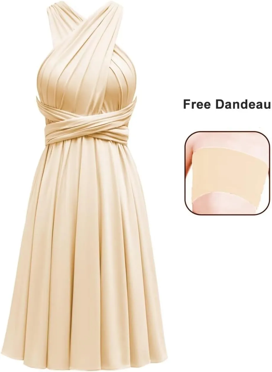 Short Infinity Dresses for Bridesmaids with Bandeau Convertible Transformer Multiway Twist Wrap Bridesmaid Dresses