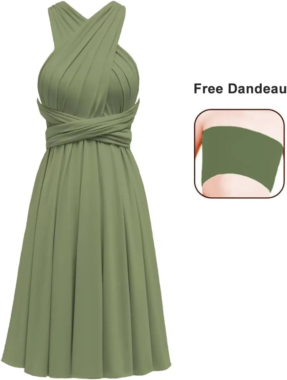 Short Infinity Dresses for Bridesmaids with Bandeau Convertible Transformer Multiway Twist Wrap Bridesmaid Dresses