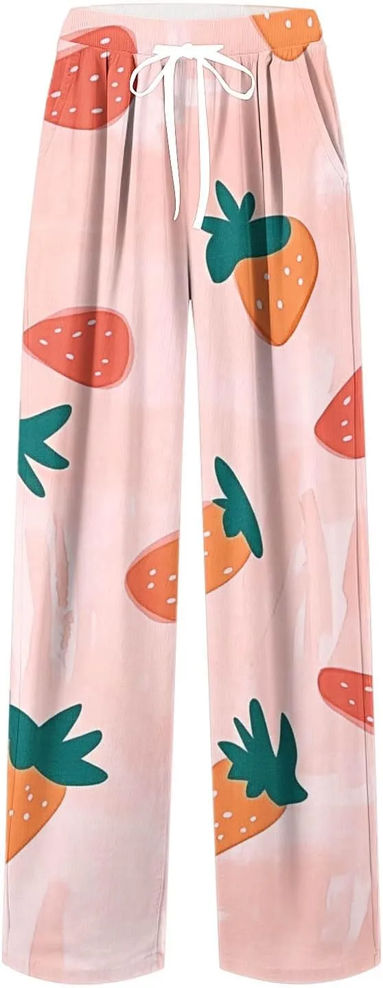 Sinzelimin Men's Casual Wide Leg Pants Fashion Printed Drawstring Elastic Waist Home Pajamas Trouser Loose Comfy Sweatpant