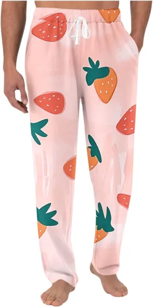 Sinzelimin Men's Casual Wide Leg Pants Fashion Printed Drawstring Elastic Waist Home Pajamas Trouser Loose Comfy Sweatpant