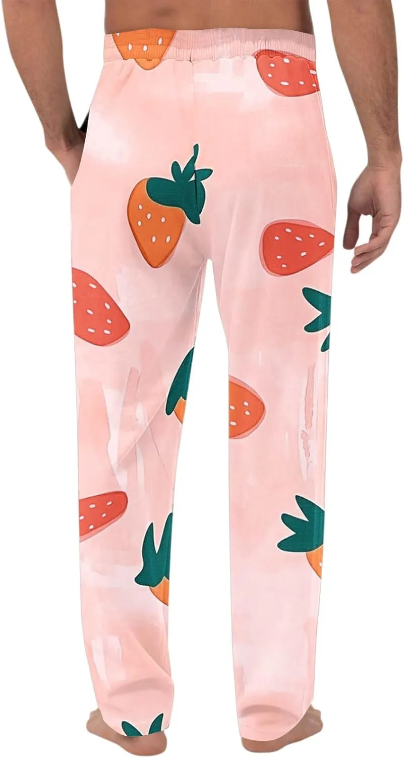 Sinzelimin Men's Casual Wide Leg Pants Fashion Printed Drawstring Elastic Waist Home Pajamas Trouser Loose Comfy Sweatpant