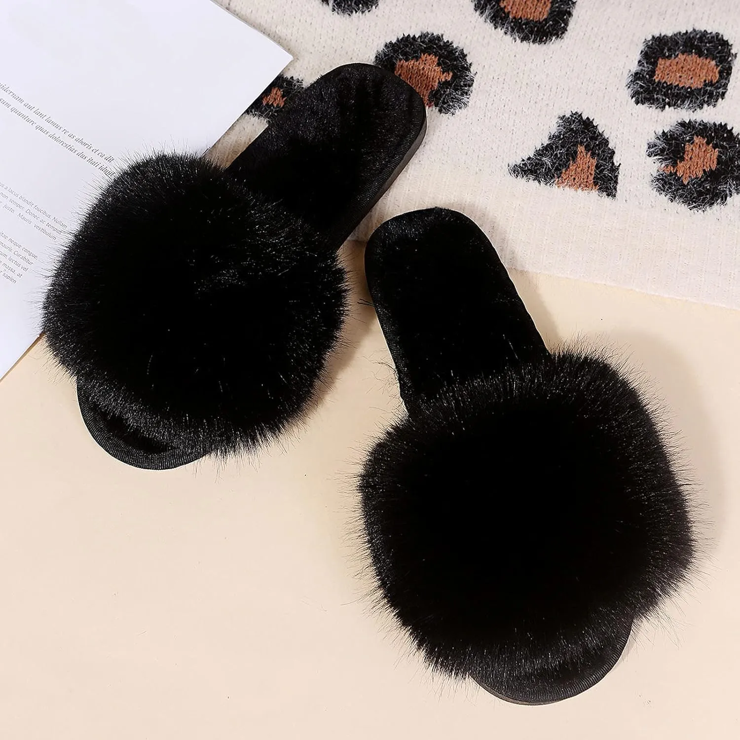 Slip On Toe Shoes Home Plush Open Furry Women Warm Keep Slippers Flat Home Women Open Toe Slippers