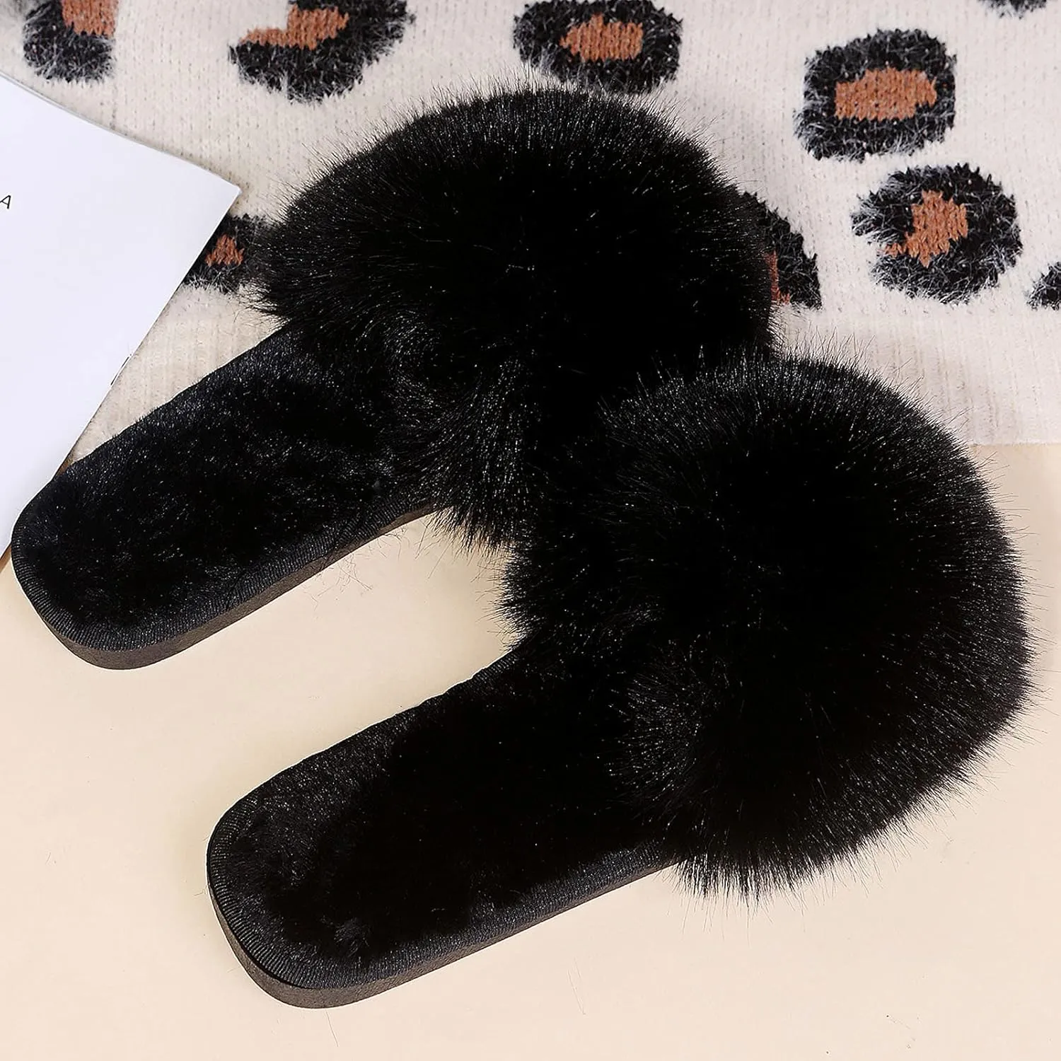 Slip On Toe Shoes Home Plush Open Furry Women Warm Keep Slippers Flat Home Women Open Toe Slippers
