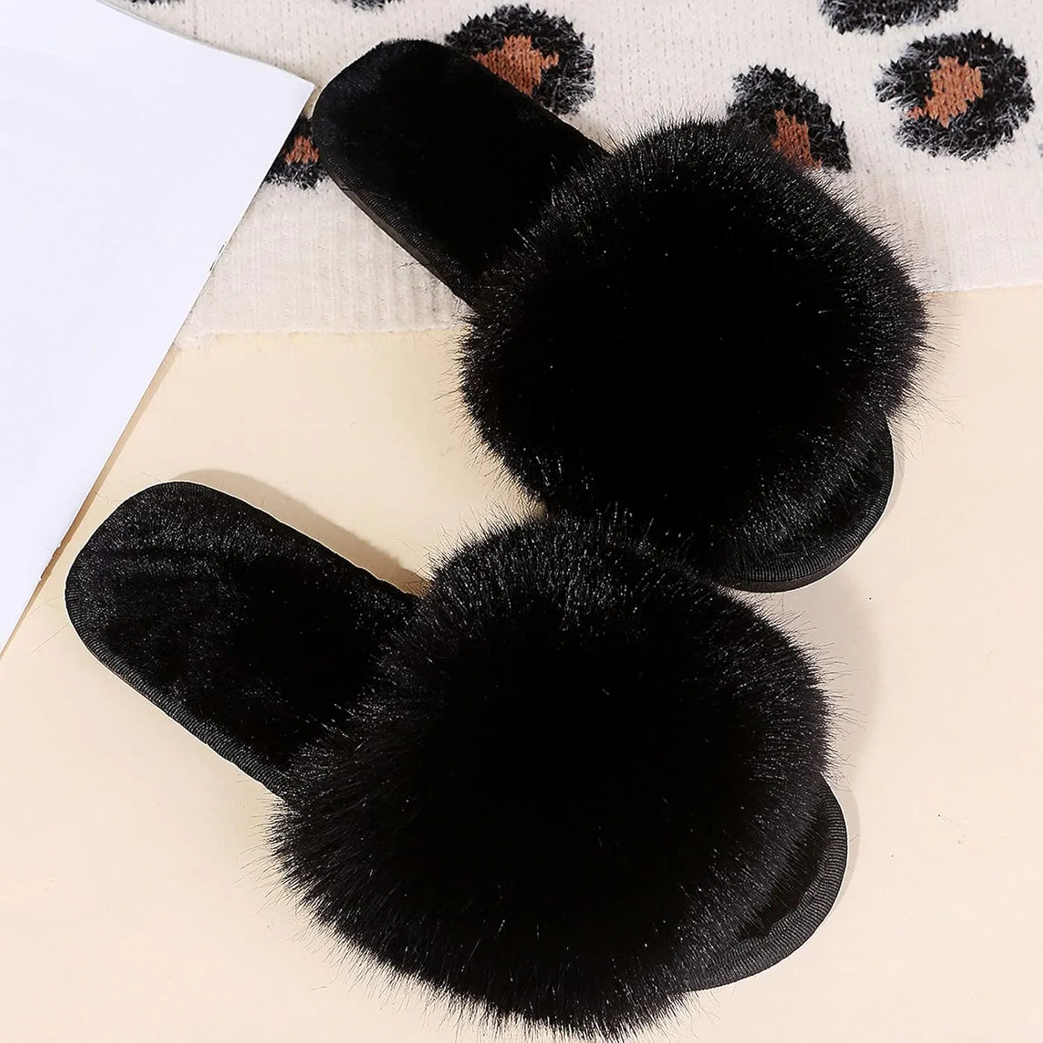 Slip On Toe Shoes Home Plush Open Furry Women Warm Keep Slippers Flat Home Women Open Toe Slippers