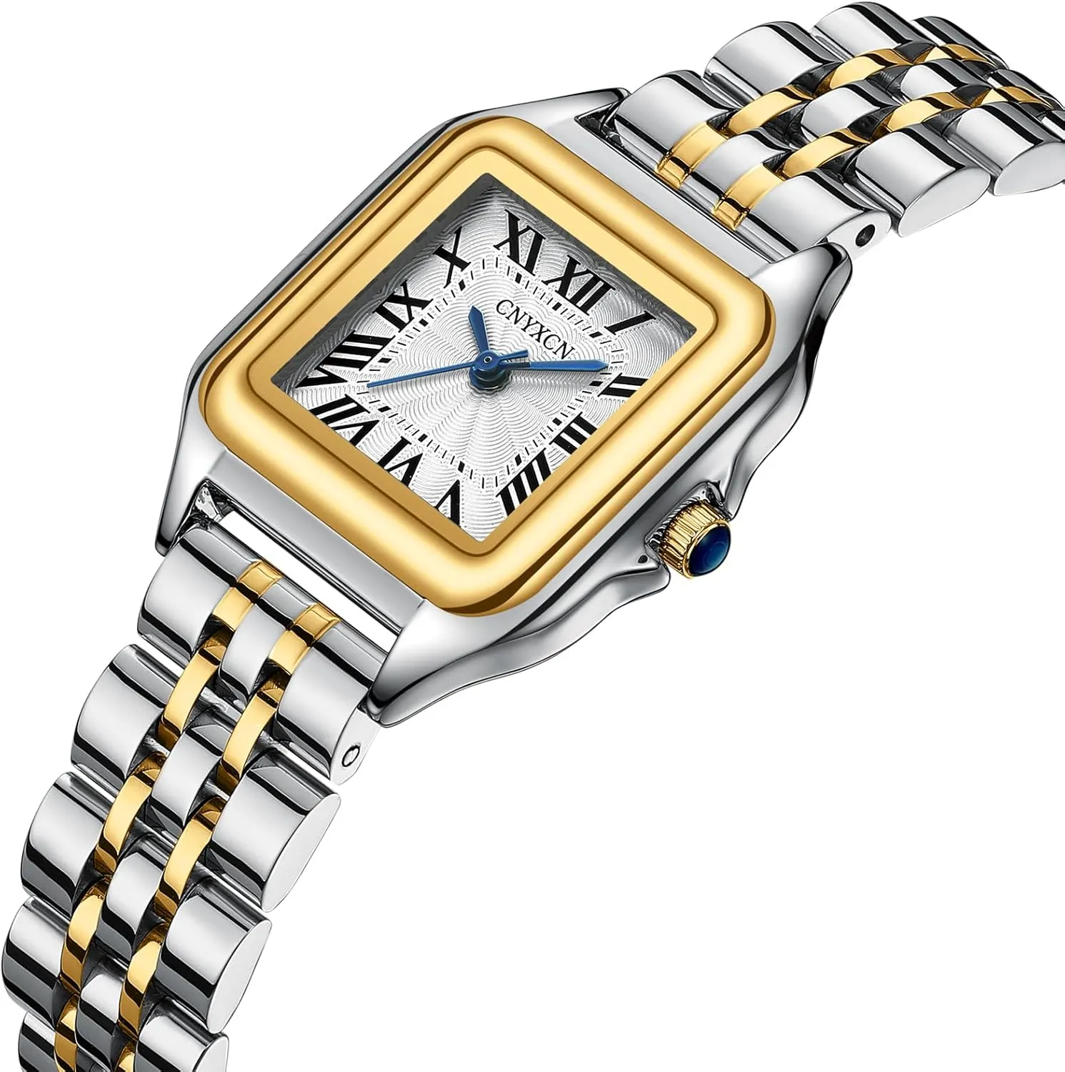 Small Gold Watches for Women with Stainless Steel Band,Rectangular Case Roman Dial,Water Resistant,Bracelet Adjuster Included