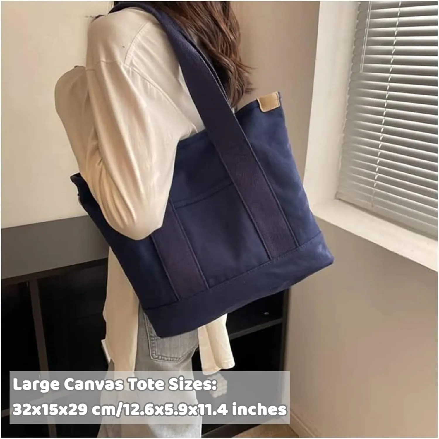 Small Tote Bag with Zipper Canvas Tote Bags Crossbody Bag with Compartments Shoulder Bag Satchel Hobo Bag Messenger Bag
