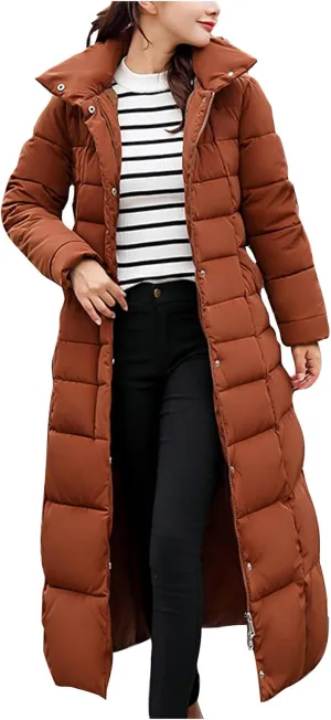 SMIDOW Womens Fashion Hooded Coat 2023 Quilted Long Puffer Jackets Waterproof Warm Winter Maxi Length Parka Coats