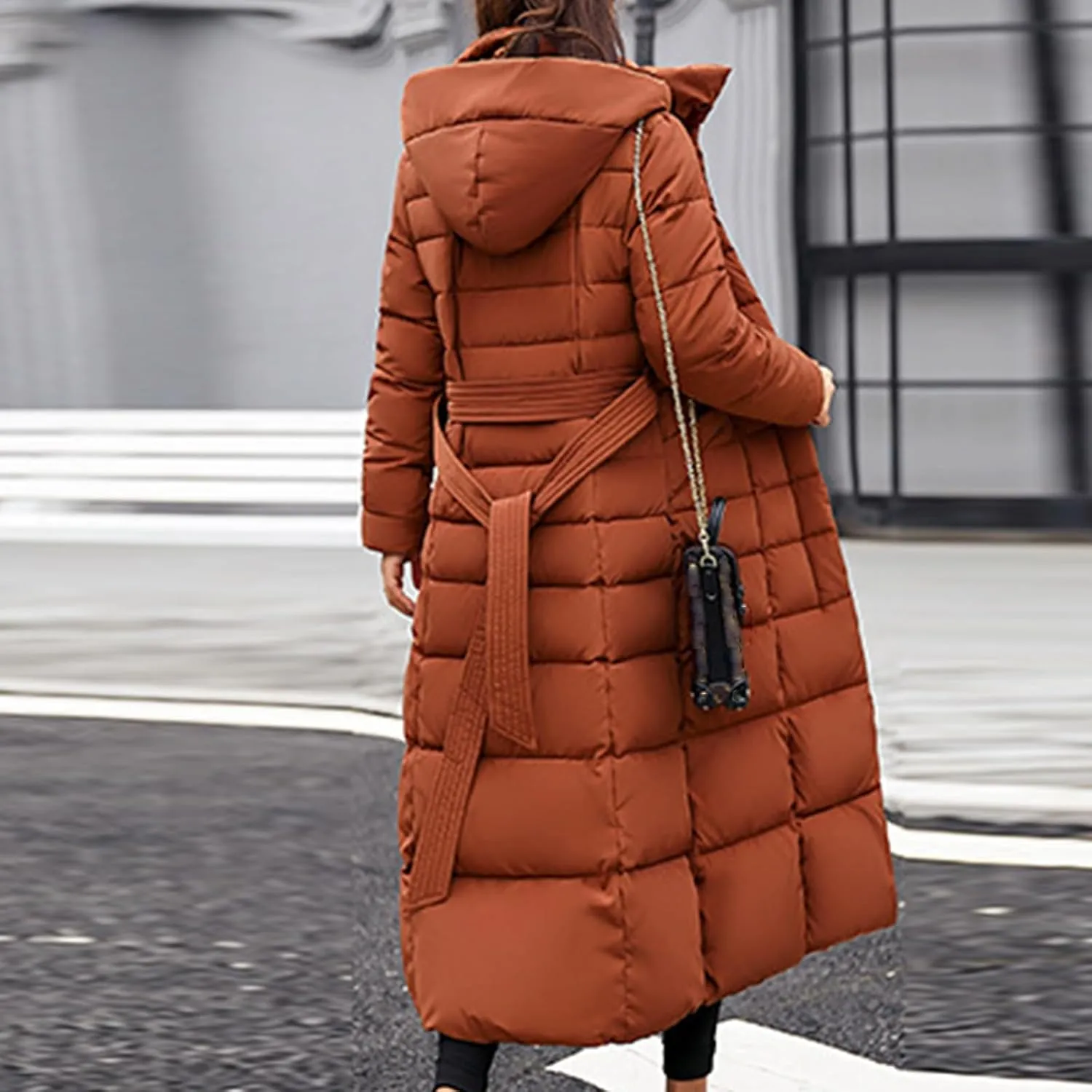 SMIDOW Womens Fashion Hooded Coat 2023 Quilted Long Puffer Jackets Waterproof Warm Winter Maxi Length Parka Coats