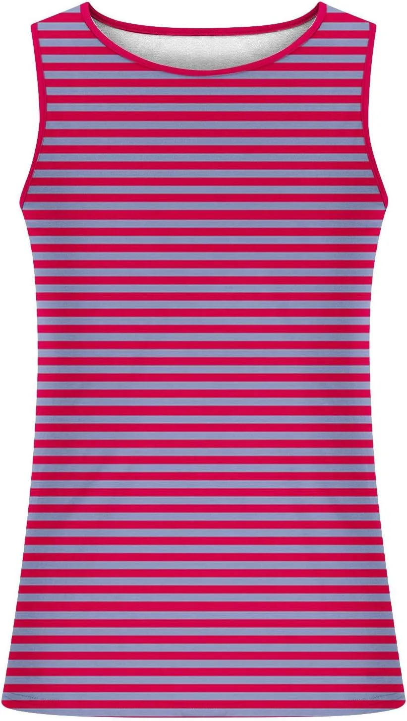 Striped Tank Top for Mens Summer Loose Sleeveless Shirt Classic Round Neck Lightweight Casual Holiday Beach Tee Tops