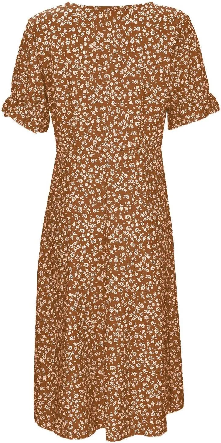 Summer Dresses for Women 2024 Short Sleeve V Neck Wrap Dress Casual Midi Sundresses Sleeve Ruffle Dress Casual Mini Dresses