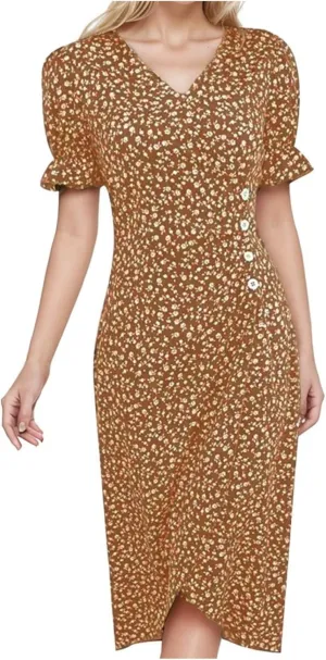 Summer Dresses for Women 2024 Short Sleeve V Neck Wrap Dress Casual Midi Sundresses Sleeve Ruffle Dress Casual Mini Dresses