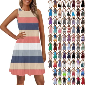 Summer Dresses for Women 2025 Loose Beach Vacation Casual Crew Neck Casual Boho Dress Sleeveless Sundresses with Pockets