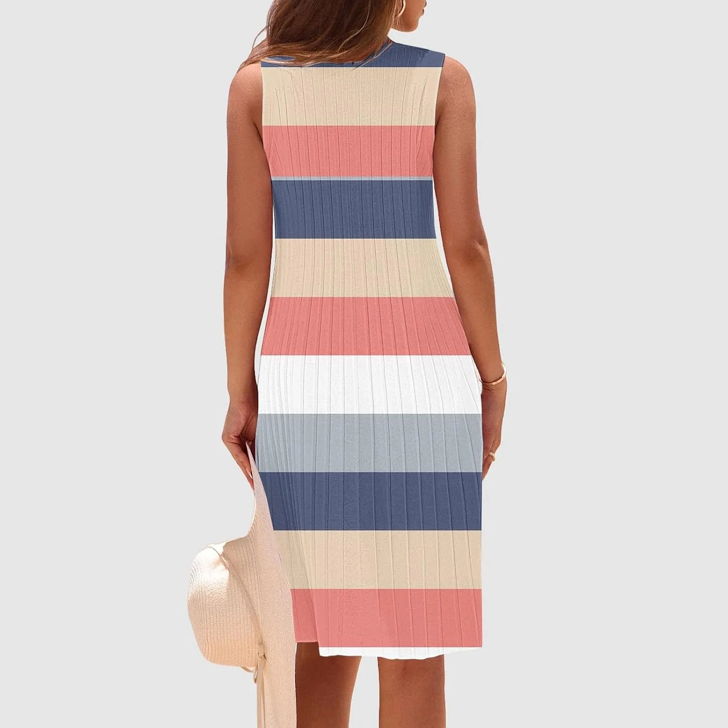 Summer Dresses for Women 2025 Loose Beach Vacation Casual Crew Neck Casual Boho Dress Sleeveless Sundresses with Pockets