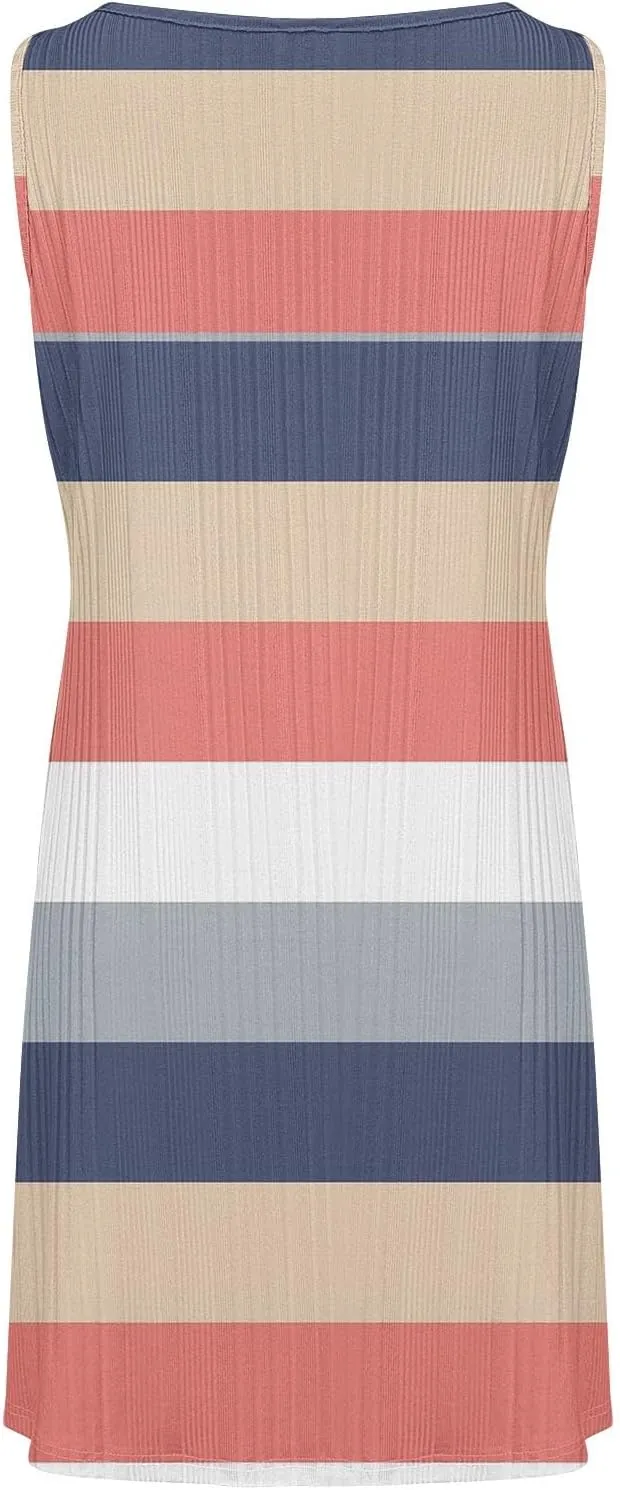 Summer Dresses for Women 2025 Loose Beach Vacation Casual Crew Neck Casual Boho Dress Sleeveless Sundresses with Pockets