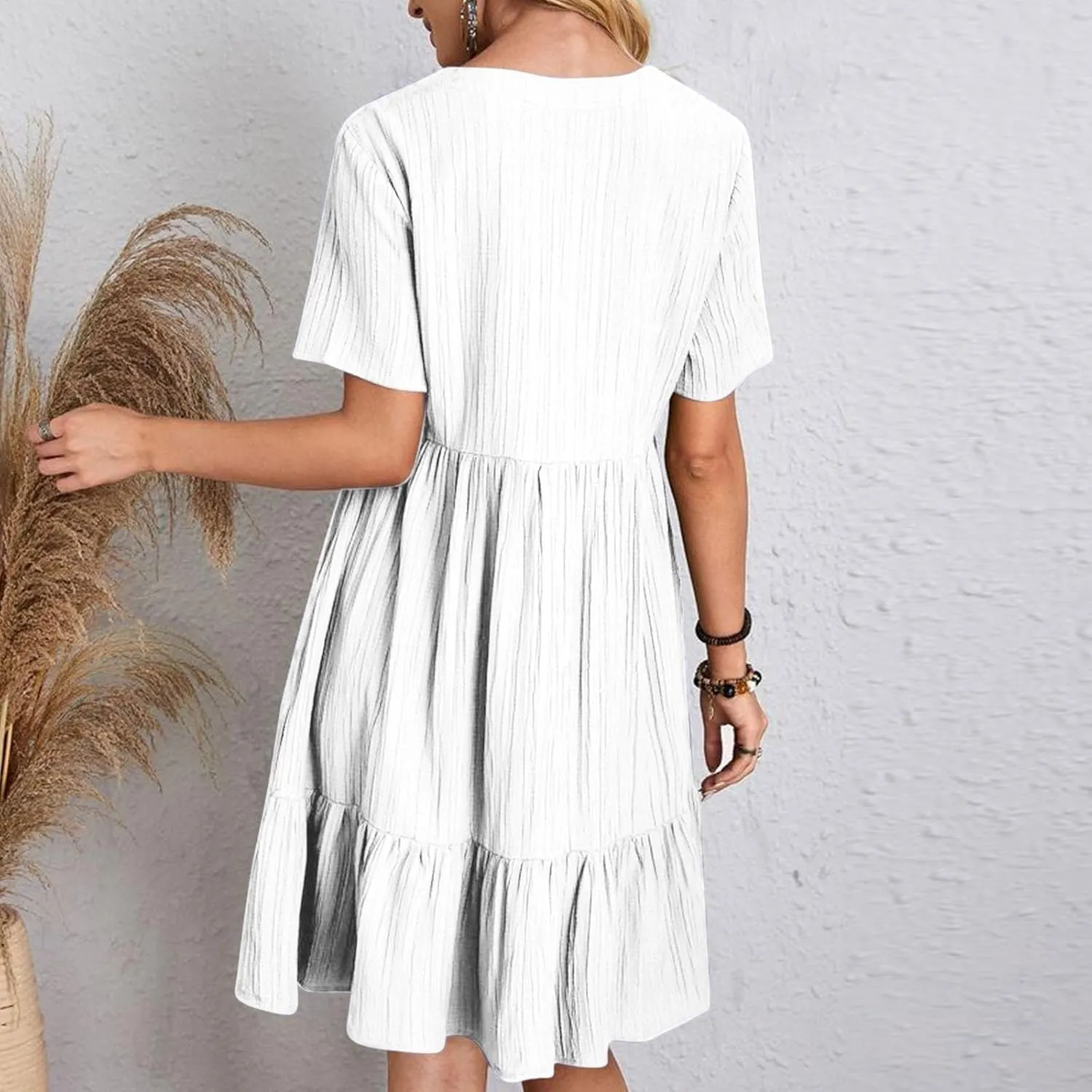 Summer Dresses for Women 2025 Plus Size Short Sleeve V Neck Mini Dress Casual Flowy Swing Boho Beach Vacation Dress