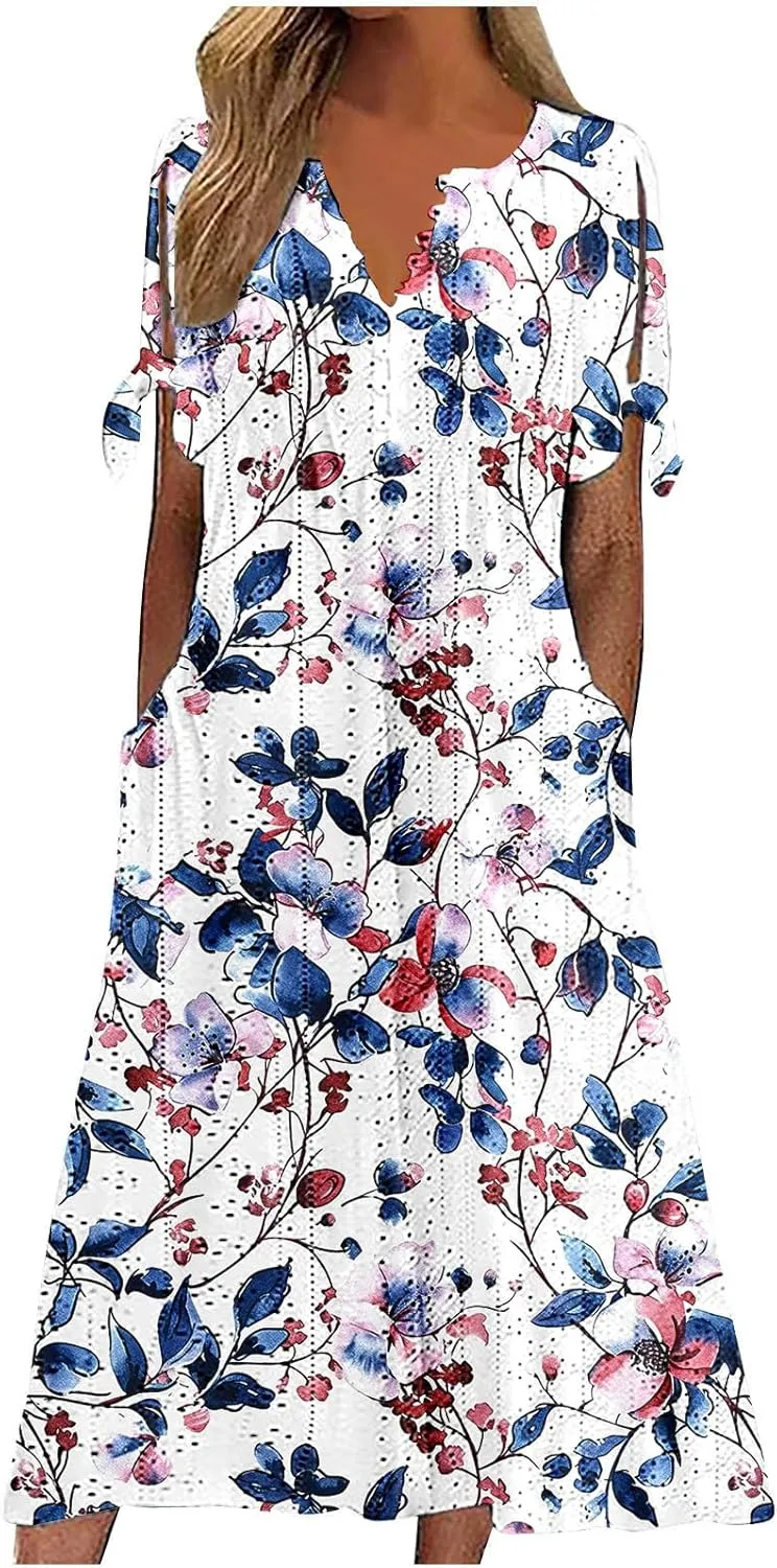 Summer Dresses for Women 2025 Plus Size Wedding Guest Maxi Dress Beach Vacation Sundress Short Sleeve Eyelet Dresses