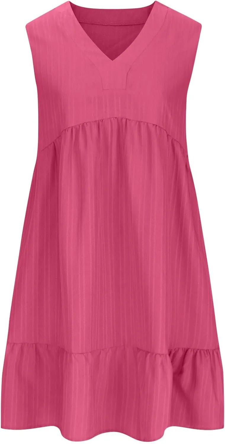 Summer Dresses for Women 2025,Flowy Petite Sun Dress Casyal V Neck A Line Beach Vacation Midi Dresses Trendy Outfits