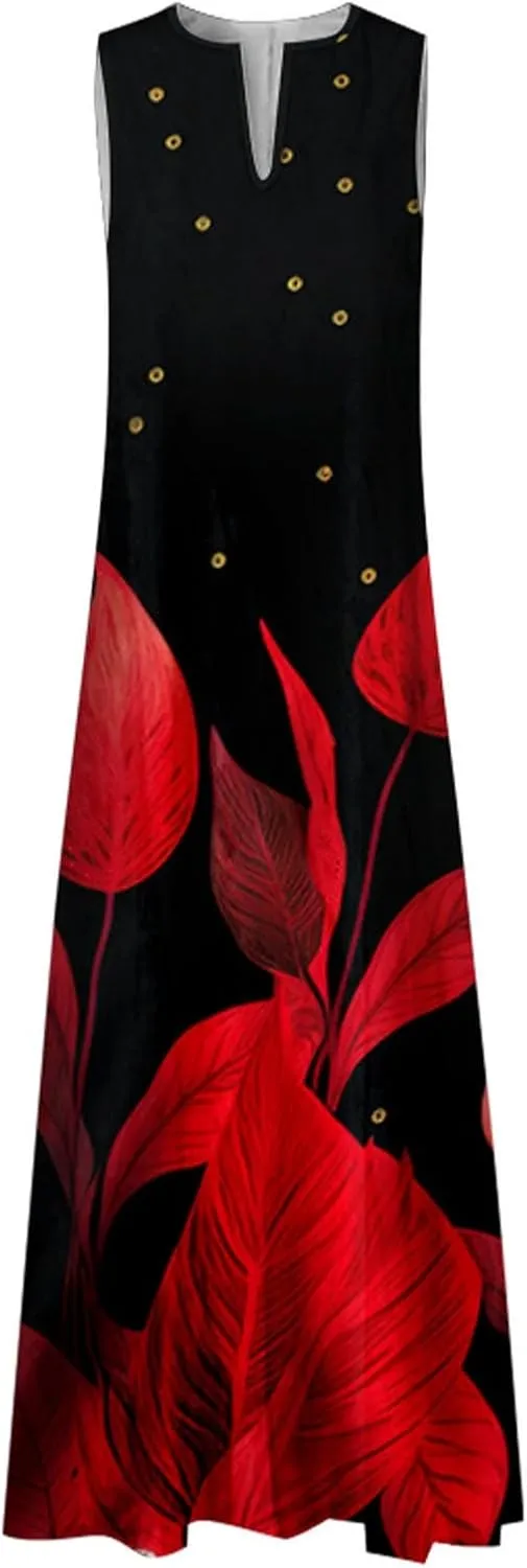 Summer Dresses for Women 2025,Women's Casual Beach Sundresses V-Neck Sleeveless Dresses Maxi Floral Printed Tank Dress
