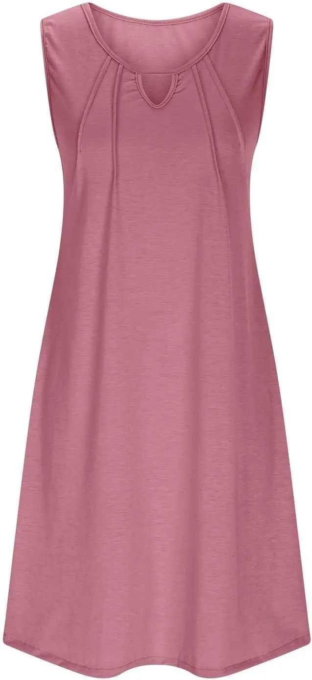 Summer Dresses for Women Casual Sleeveless Floral Loose Fit Beach Cover Up with Pocket Lace Mini Dress