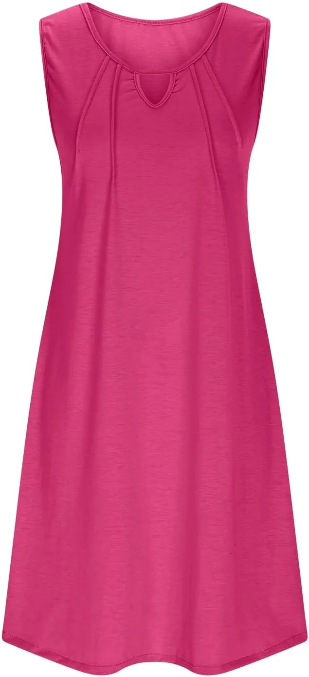 Summer Dresses for Women Casual Sleeveless Floral Loose Fit Beach Cover Up with Pocket Lace Mini Dress